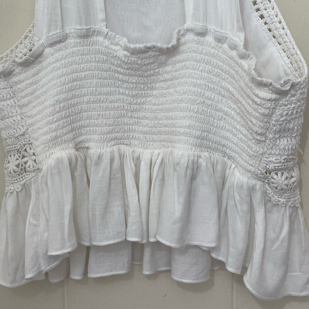 GOA Beachwear By Japna Sleeveless Crochet Coverup Top White Tie Strap ~ Size S - Picture 10 of 10